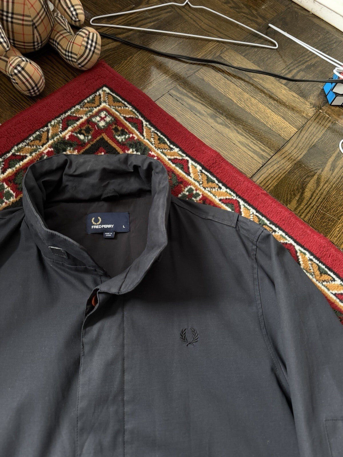 Fred Perry Utility Field Jacket Black Military Style Coat Mens L