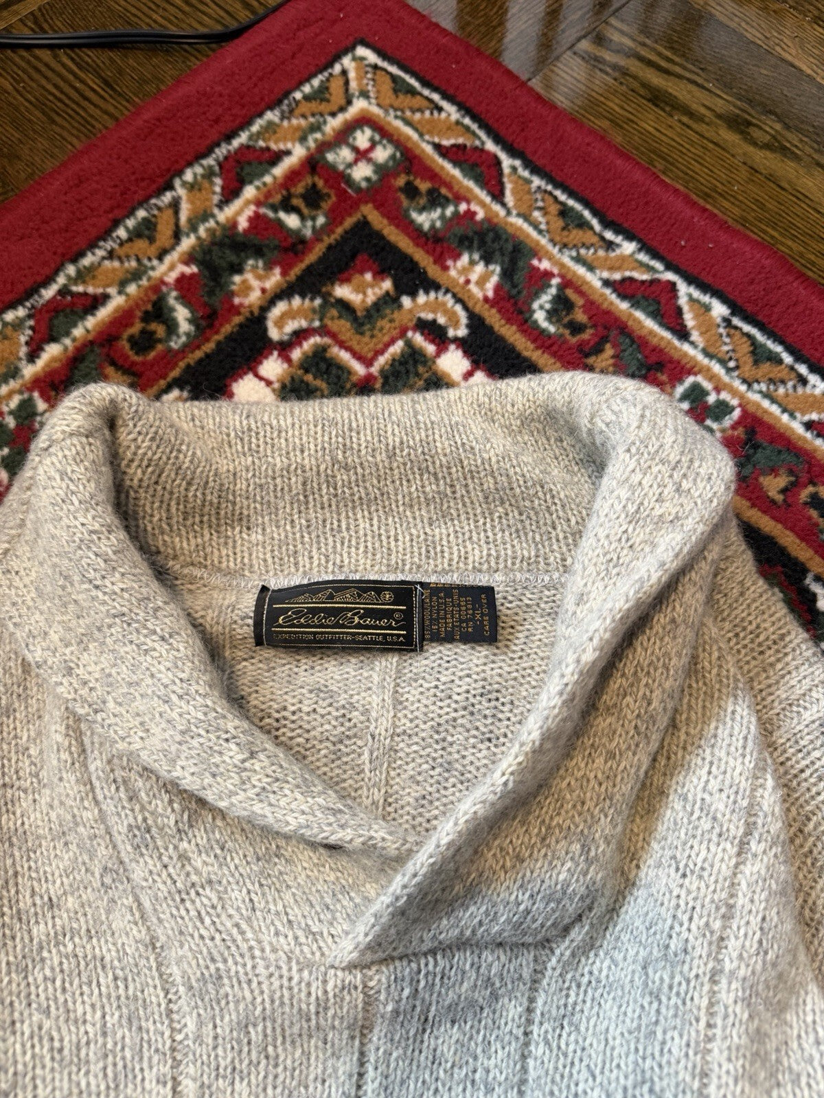 Vintage Eddie Bauer Sweater Mens XL Wool Shawl Collar Made In USA Striped 90s