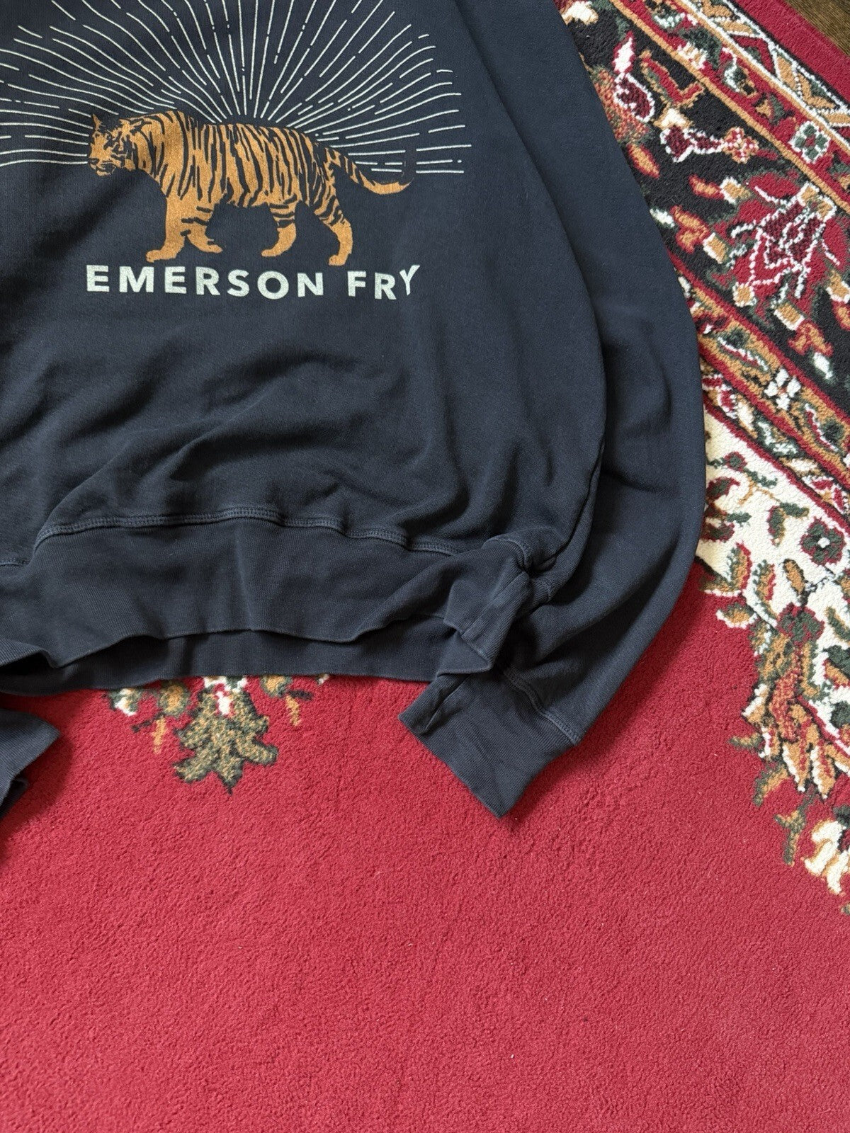 Emerson Fry Sweatshirt Womens Medium Black French Terry Crewneck Tiger USA Made