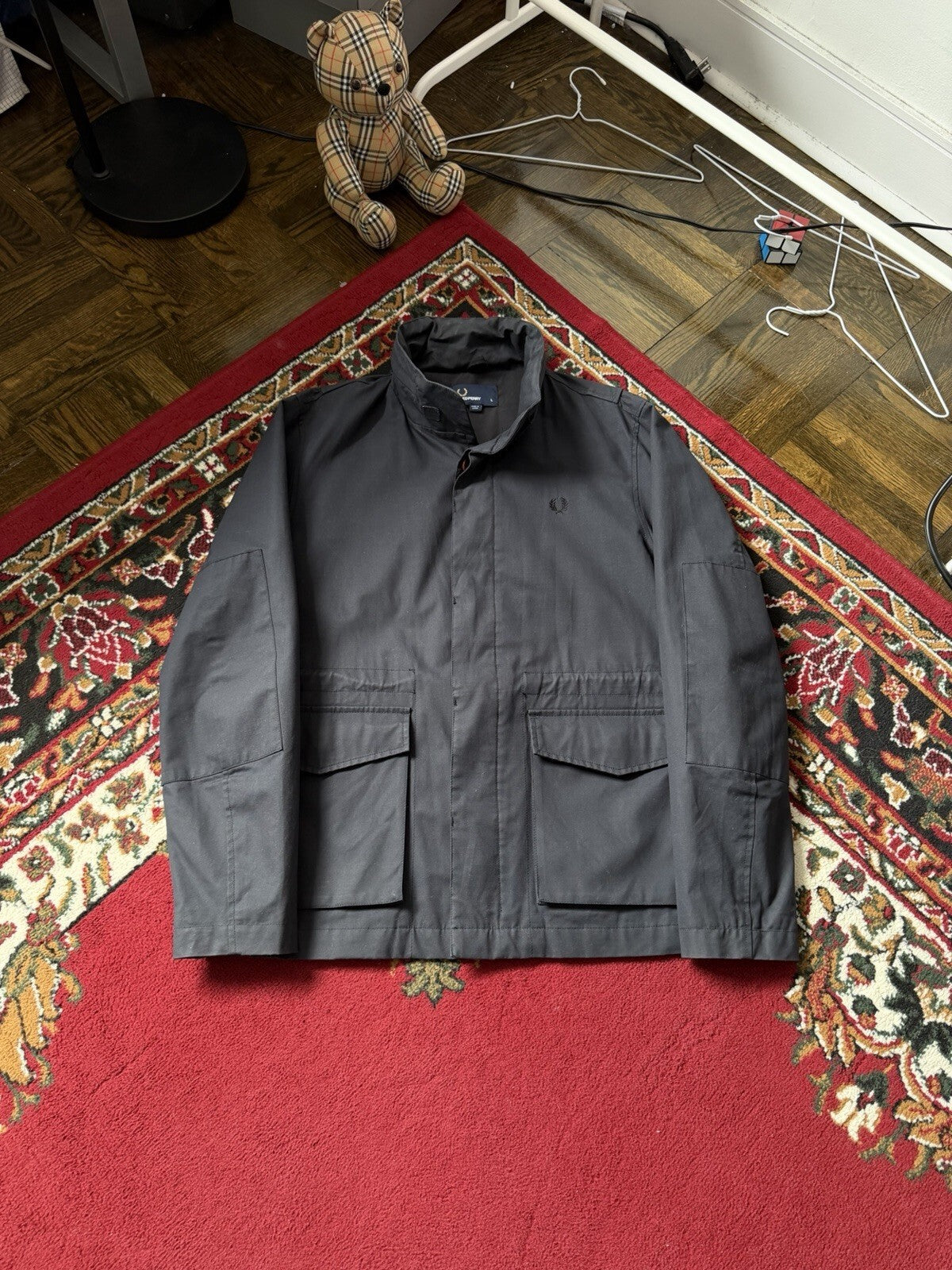 Fred Perry Utility Field Jacket Black Military Style Coat Mens L