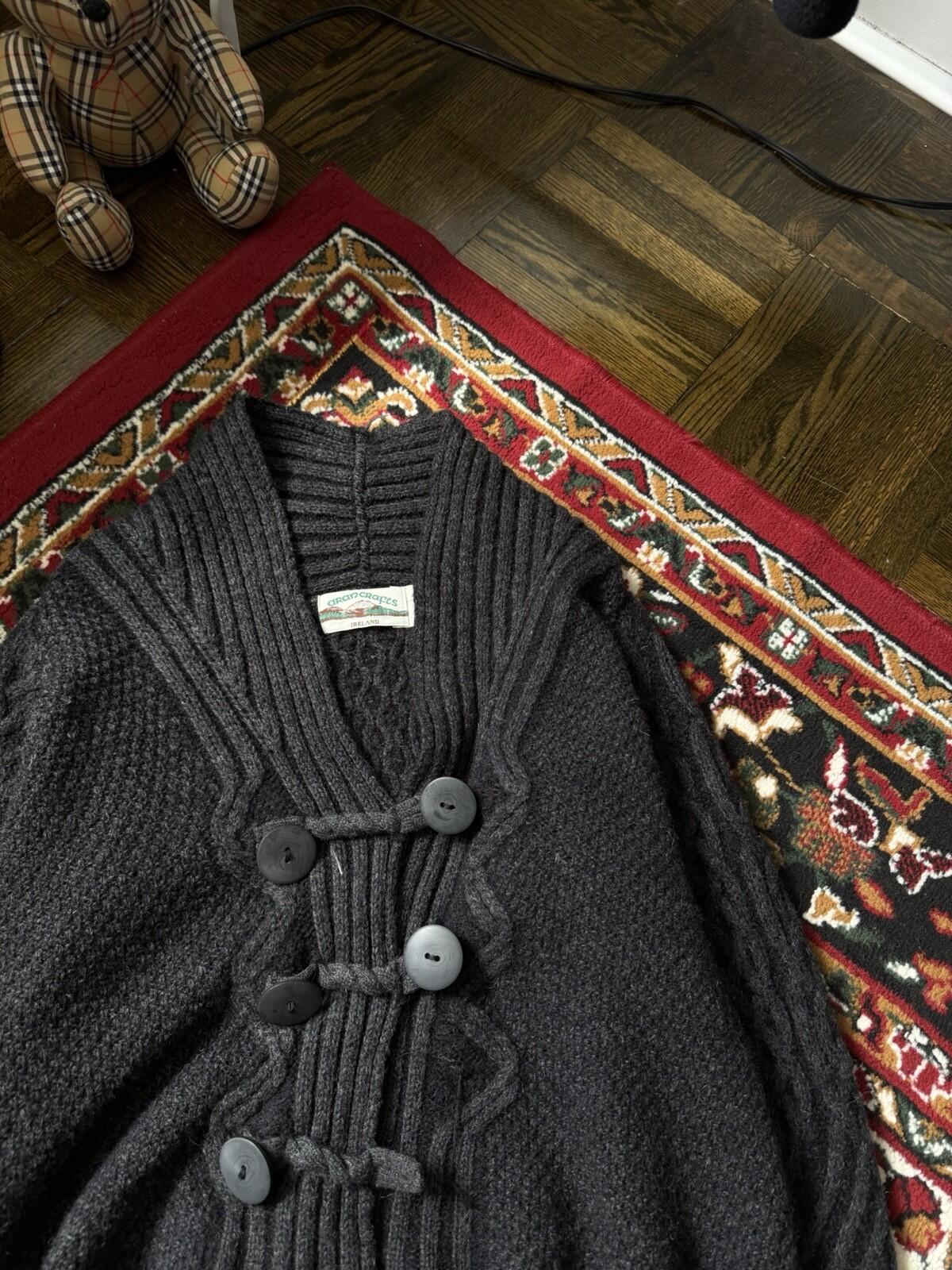 Vintage Arancrafts Ireland Cable Knit Wool Cardigan Sweater Size L Womens
