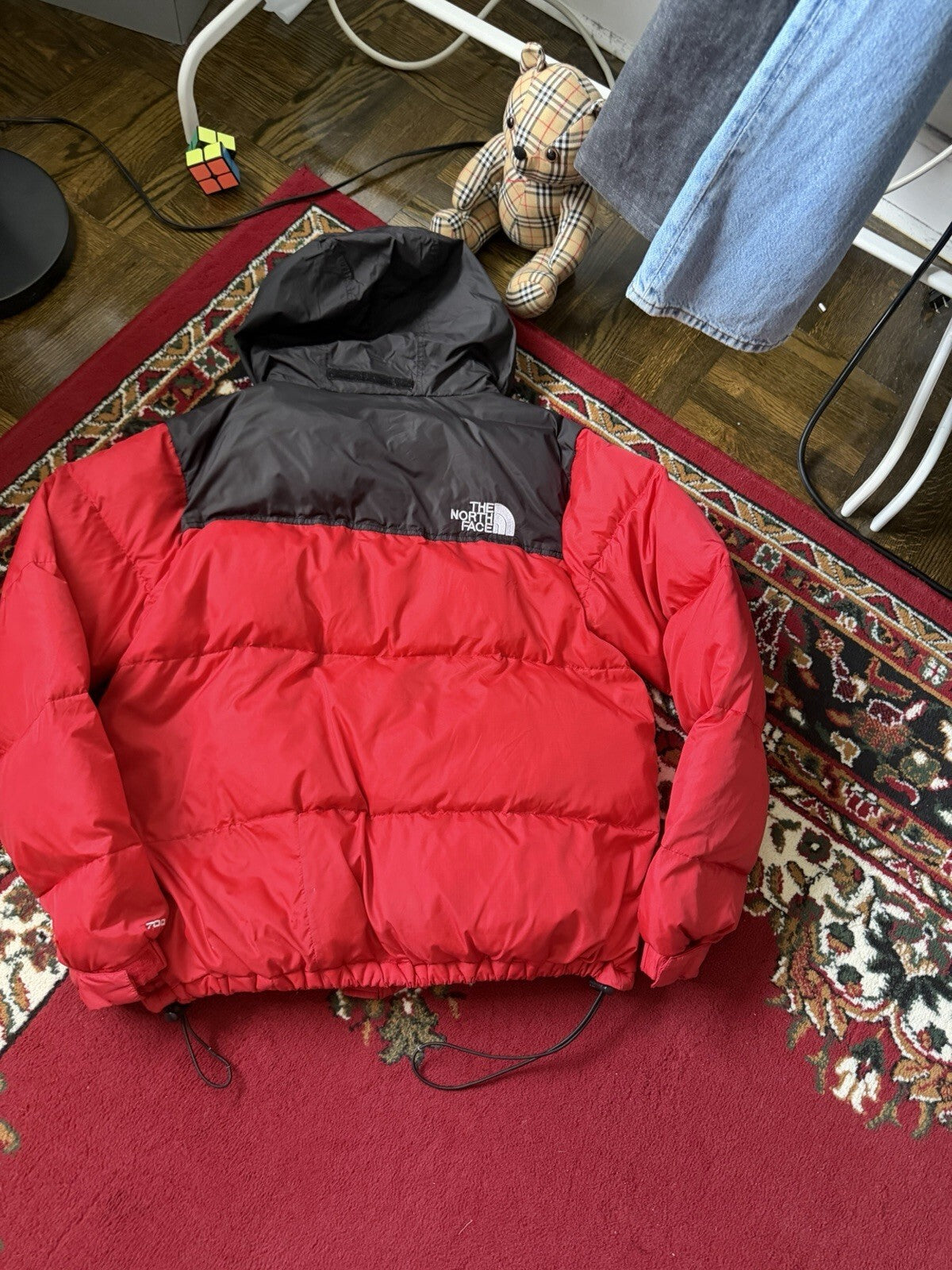The North Face Nuptse 700 Down Puffer Jacket Red Black Size L