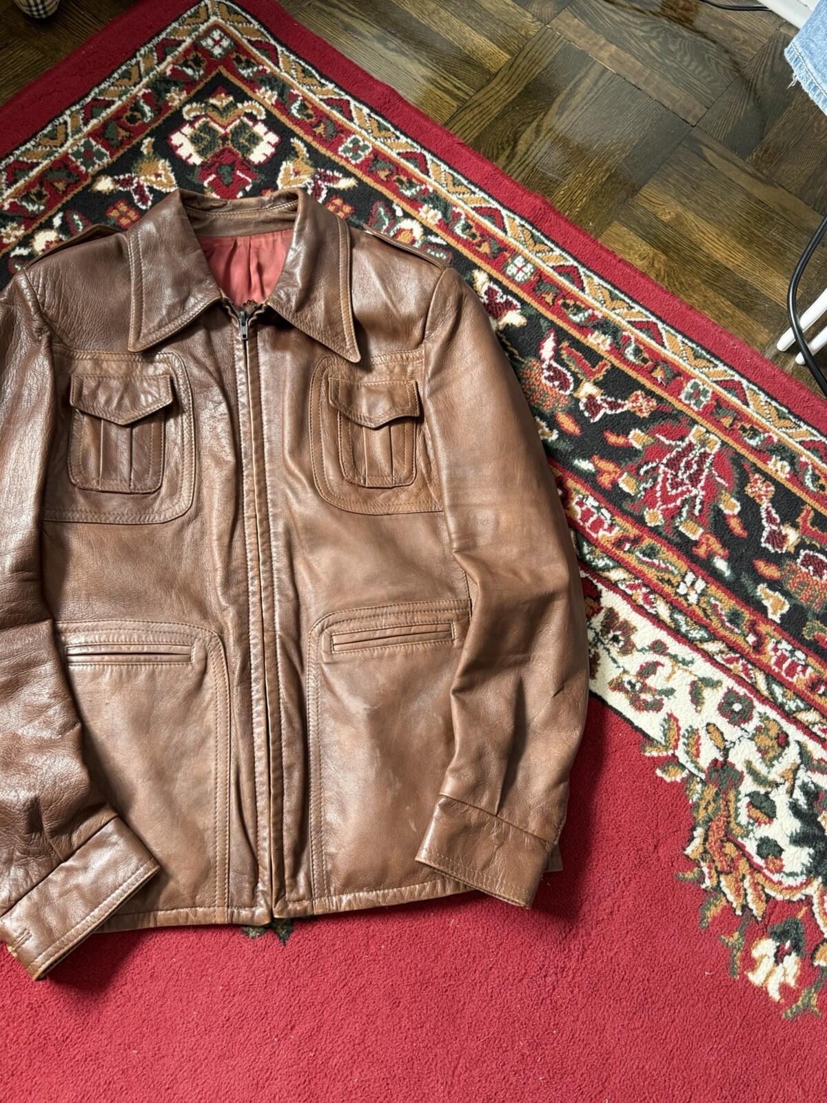1960s Vintage Men's British ‘Clix’ Zipper Brown Collared Utility Pockets Jacket