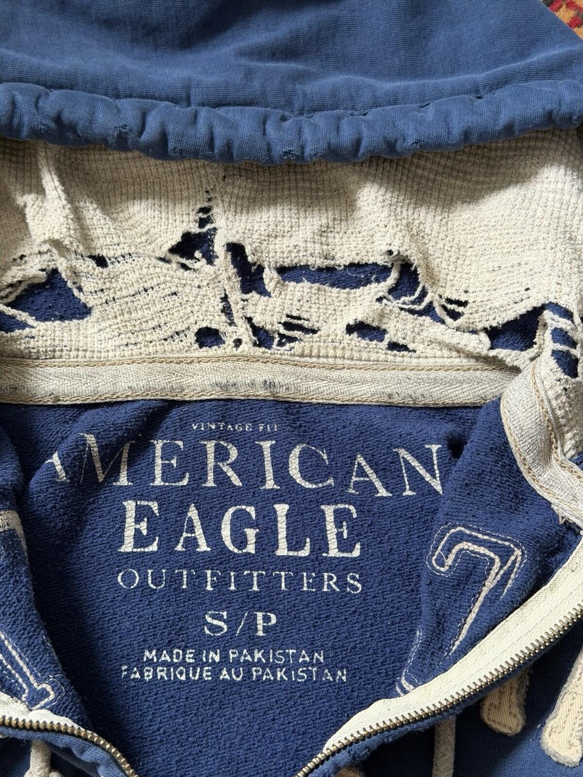 Vintage Y2K American Eagle Zip Hoodie Thermal Hood Distressed Mens Small Grunge