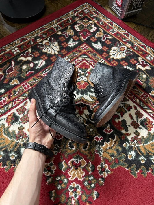 Thom Browne Mens Wingtip Pebble Grain Leather Ankle Boots Size 42 / US 9 Lace Up