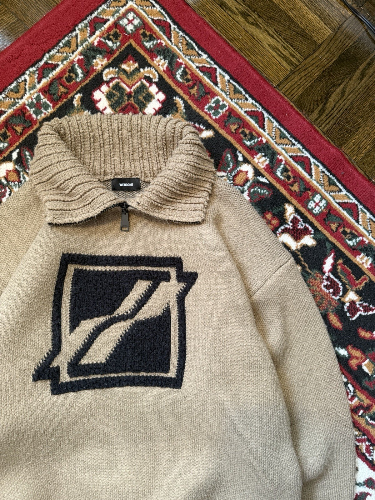 We11done Square Logo Pile Knit Sweater Beige Size S Welldone
