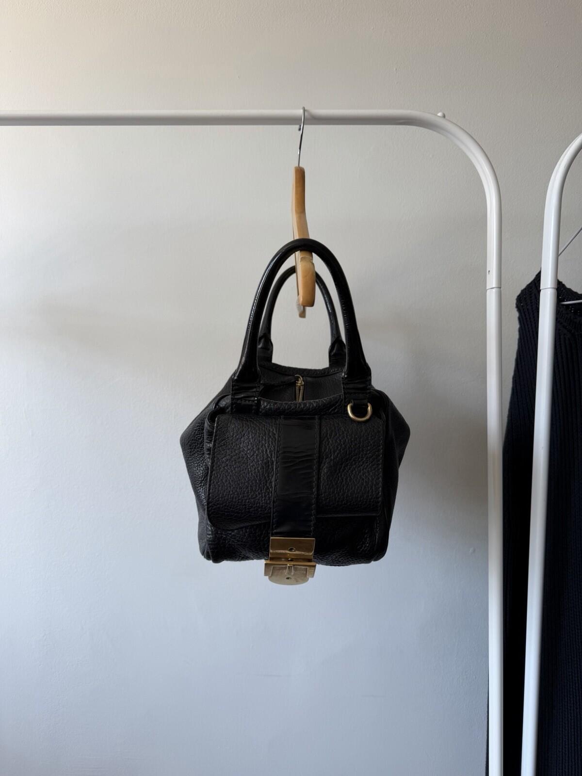 Dolce & Gabbana Y2K Black Pebbled Leather Buckle Shoulder Bag Leopard Lining