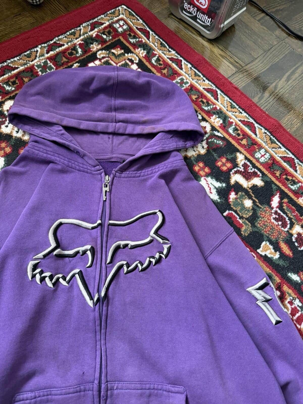 Trashed Fox Racing Full Zip Hoodie Size L Grunge Motocross Distressed Sweatshirt