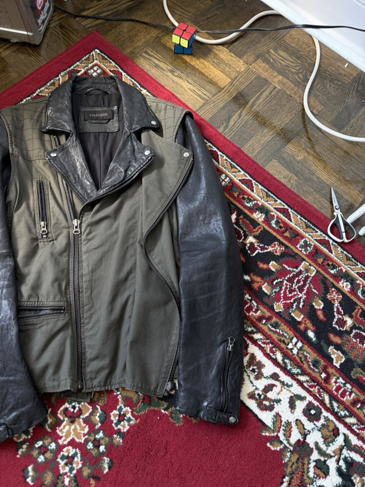 Danier Hybrid Moto Leather Sleeves Asymmetrical Zipper Utility Jacket