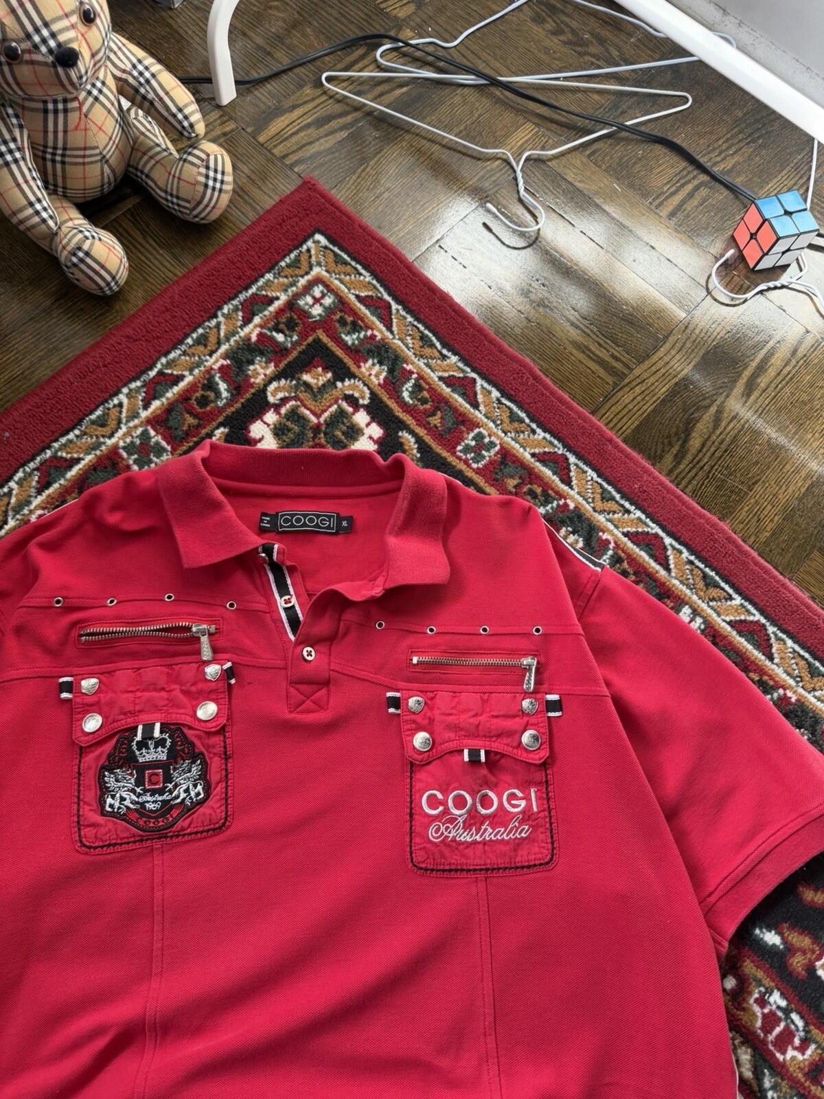 Vintage Coogi Embroidered Polo Shirt Size XL Black Big Logo HipHop Baggy Y2K RED