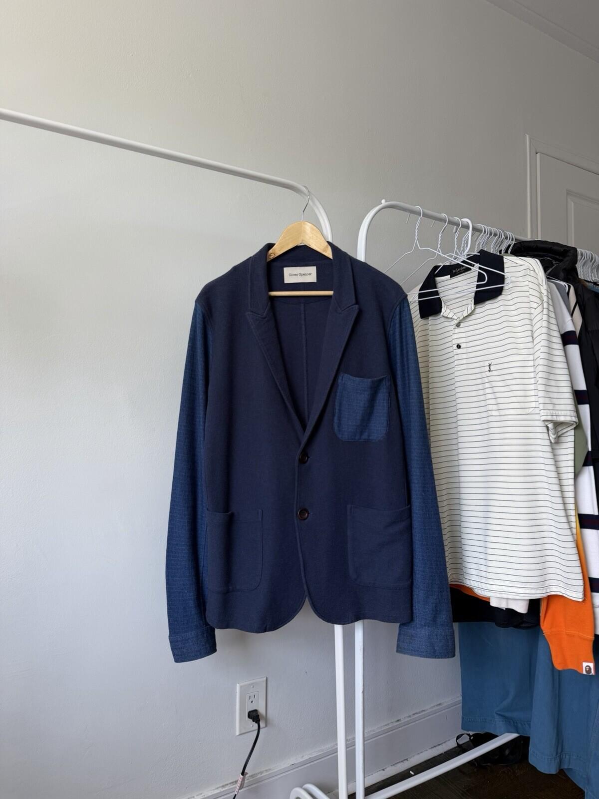 Oliver Spencer Navy Cotton Blazer Sport Jacket Mens Nave Blue