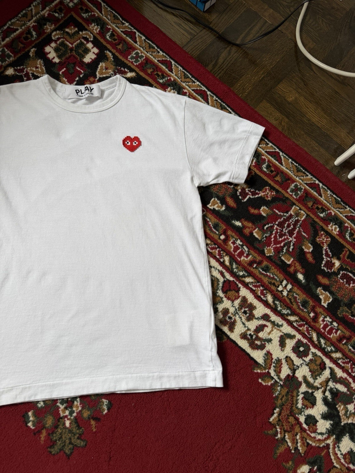 Comme des Garçons Play x Art Work By Invider Heart Size L White Tee