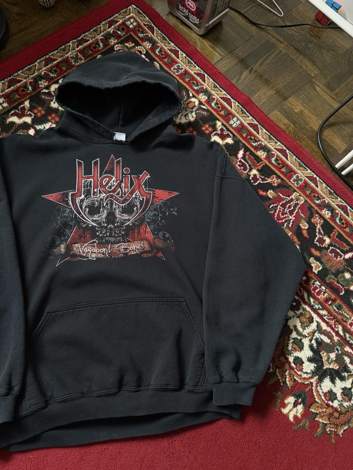 Vintage Vagabond Bones by Helix Skull Blood Band Hoodie Double Sided Gildan 00s