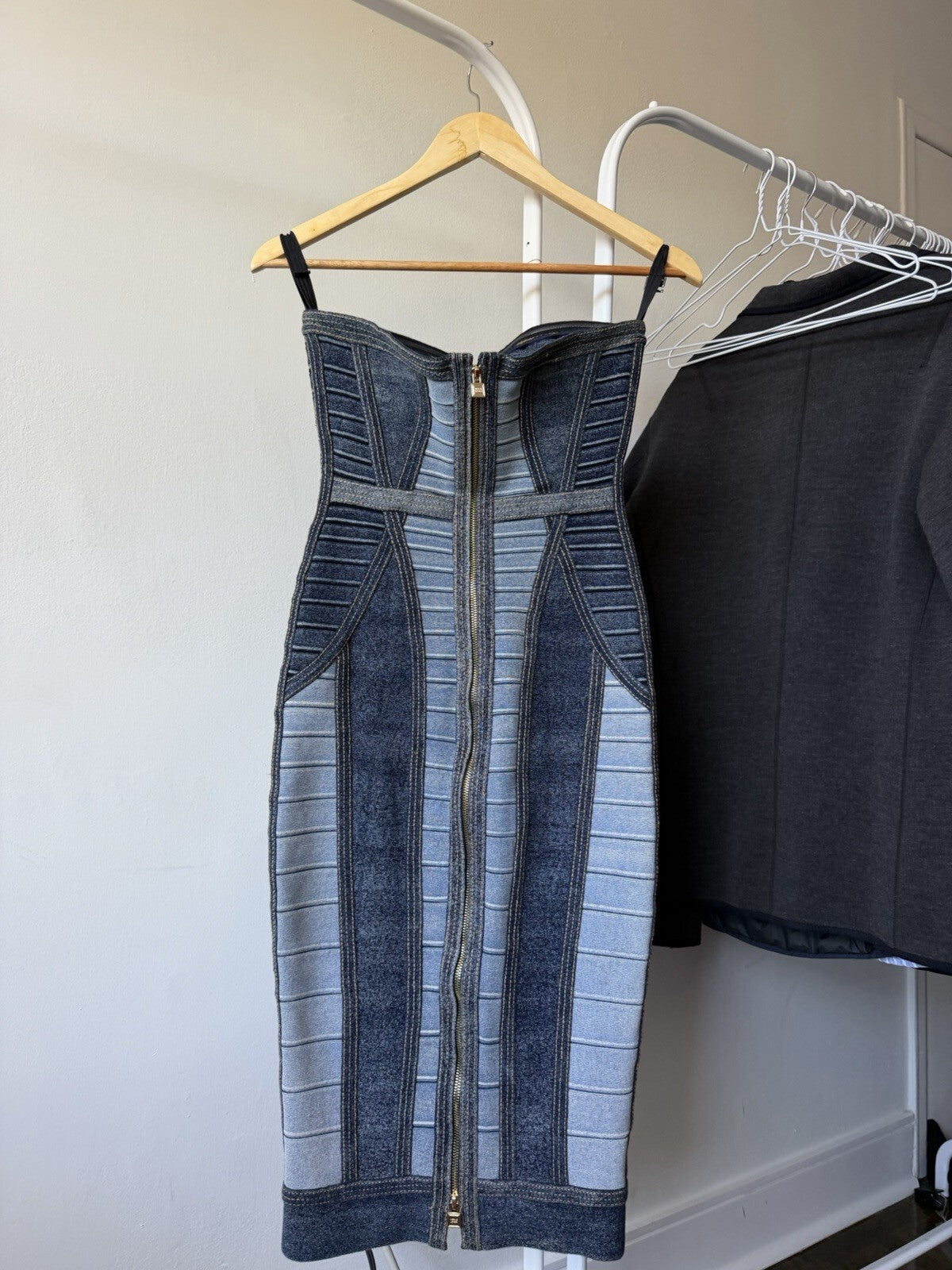 Herve Leger Women's Denim Knit Bodycon Dress Size XS