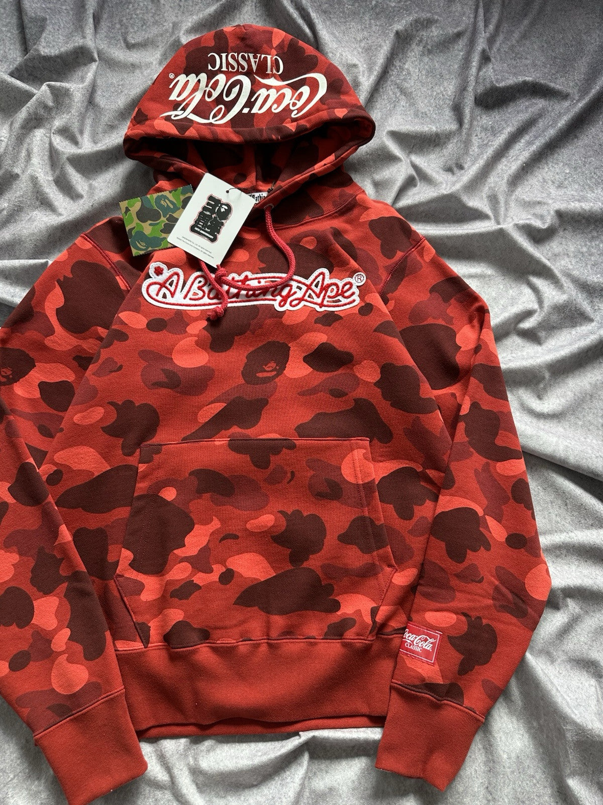 NWT BAPE x Coca-Cola Red Color Camo Ape Head Pullover Hoodie
