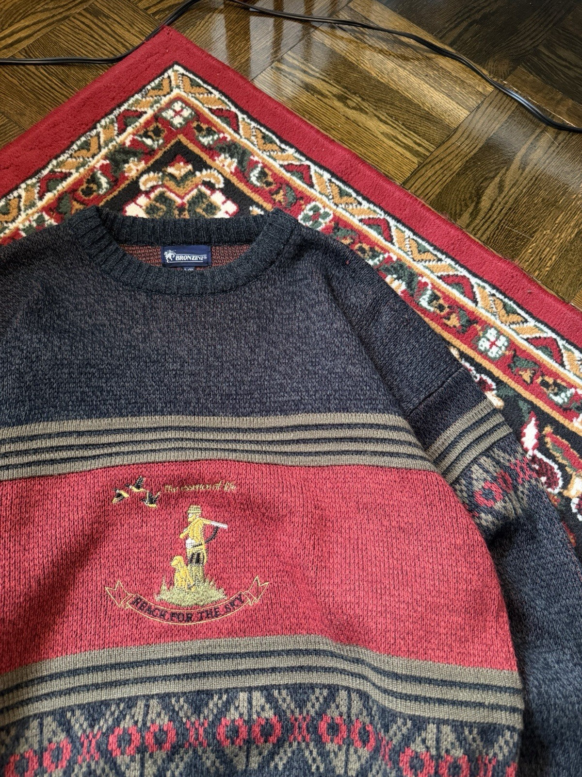 90s Vintage Bronzini Hunting "The essence of life - reach for the sky" Sweater