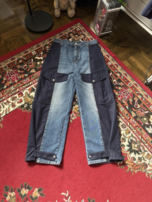 Alexander McQueen High Rise Media Mix Wool/Cotton Cargo Jeans