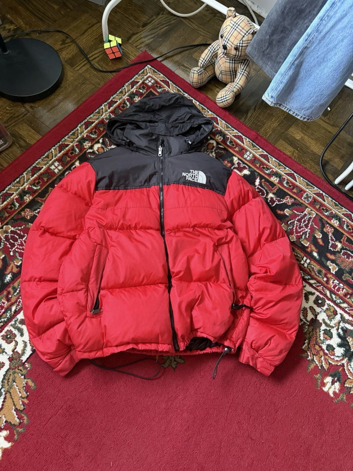 The North Face Nuptse 700 Down Puffer Jacket Red Black Size L