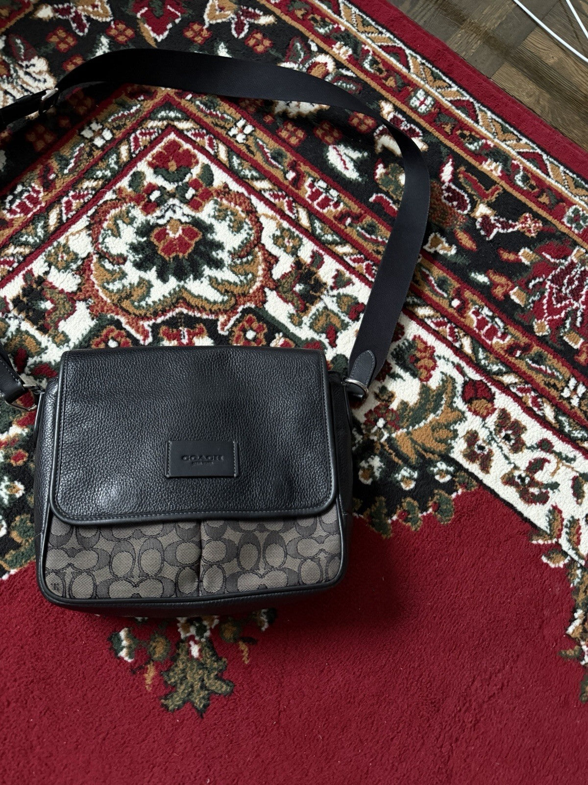 Coach Men's Black Sprint Map 25 Signature Jacquard & Leather Bag