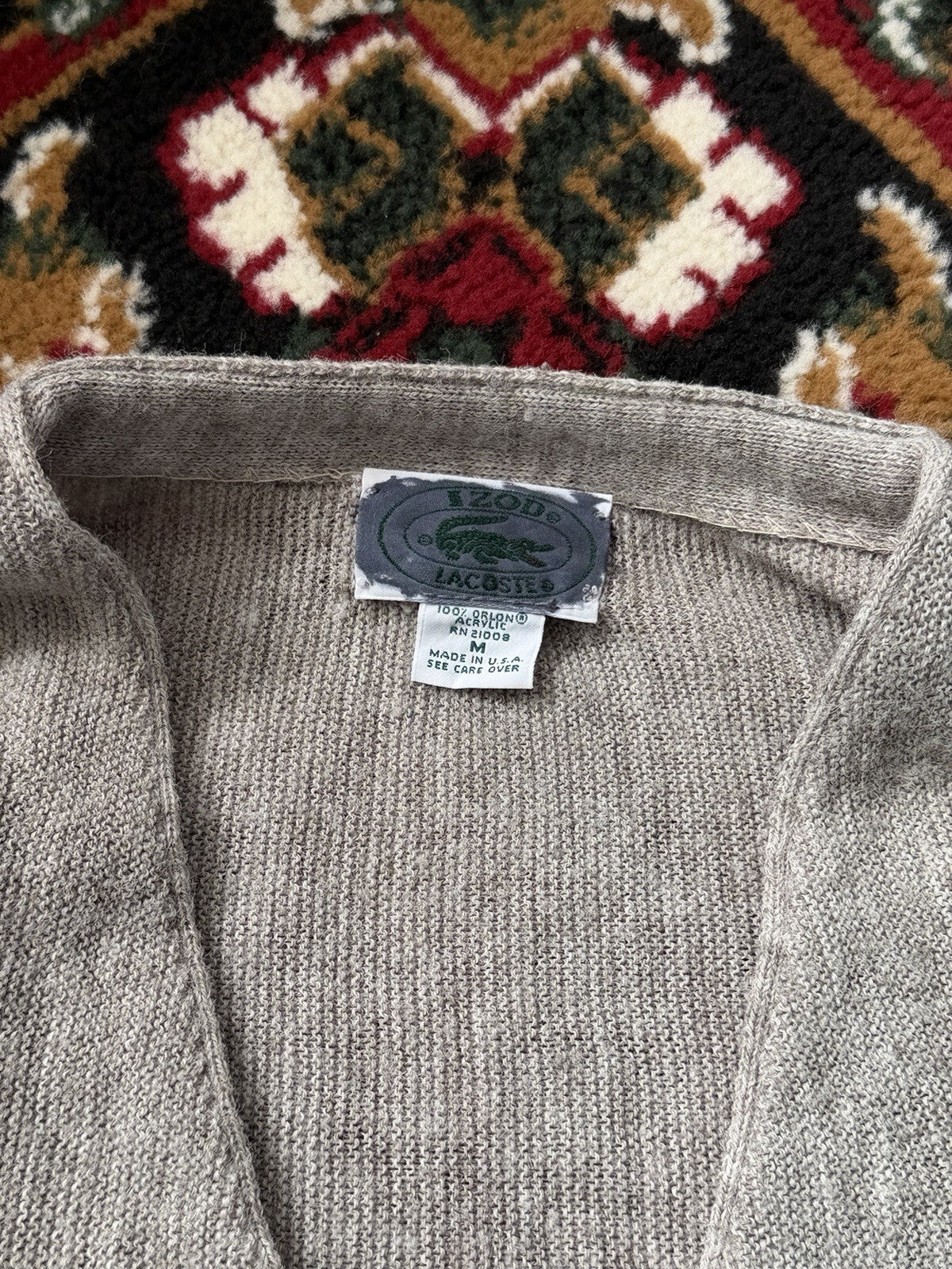 Vintage Izod Lacoste Cardigan Sweater Men Medium Gray Acrylic V-Neck USA