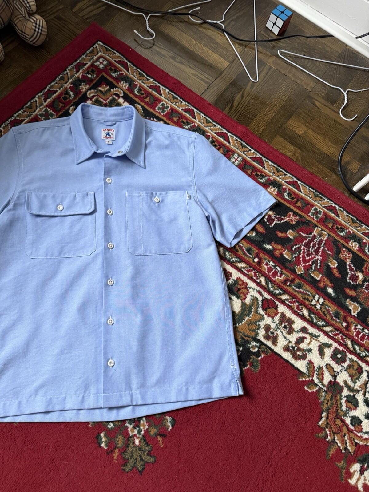Randy's Garments Short Sleeve Work Shirt Light Blue Cropped Size Small Boxy Fit