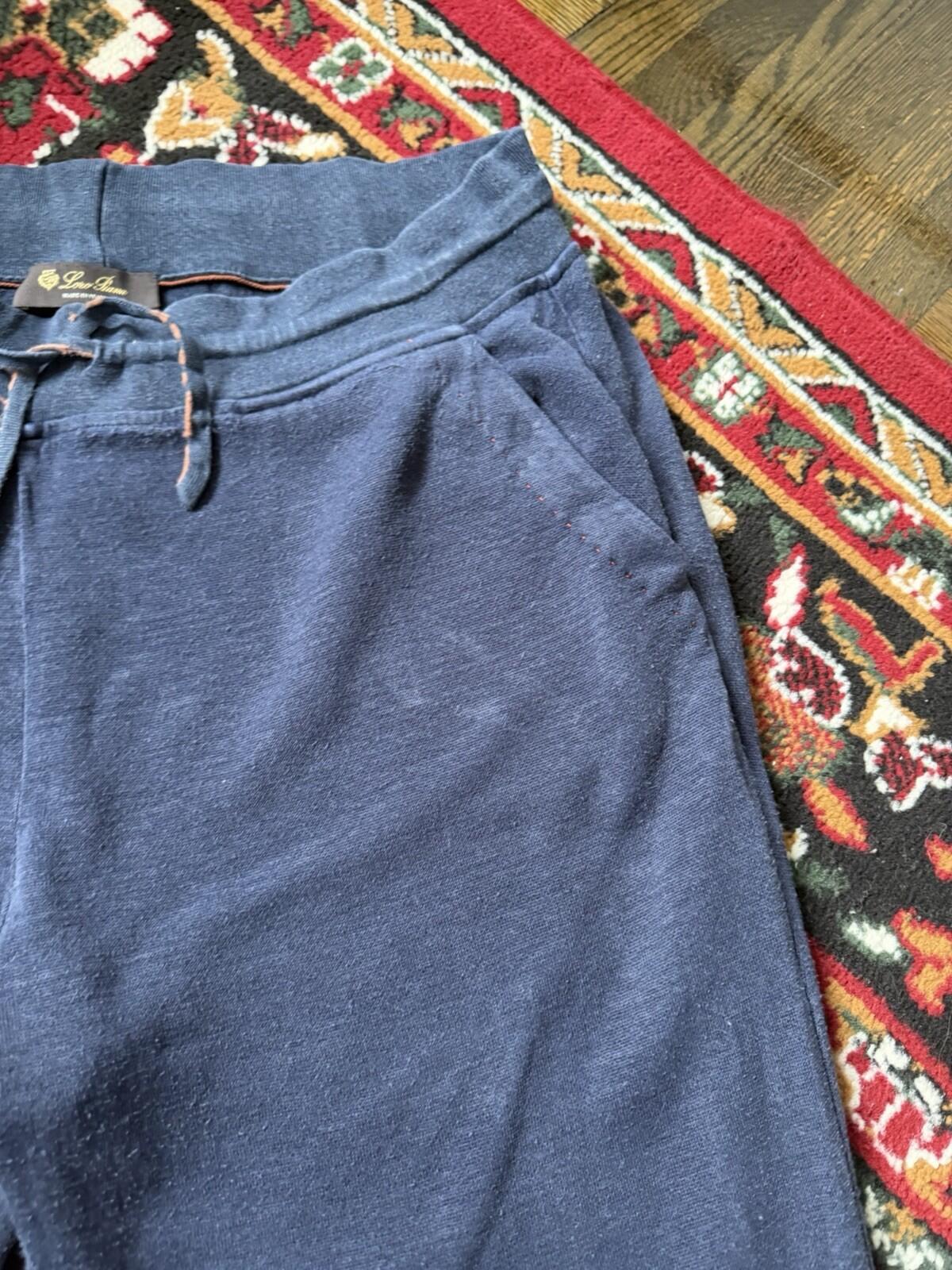 Loro Piana Tapered Linen Joggers Sweatpants Pants Blue Sz XL