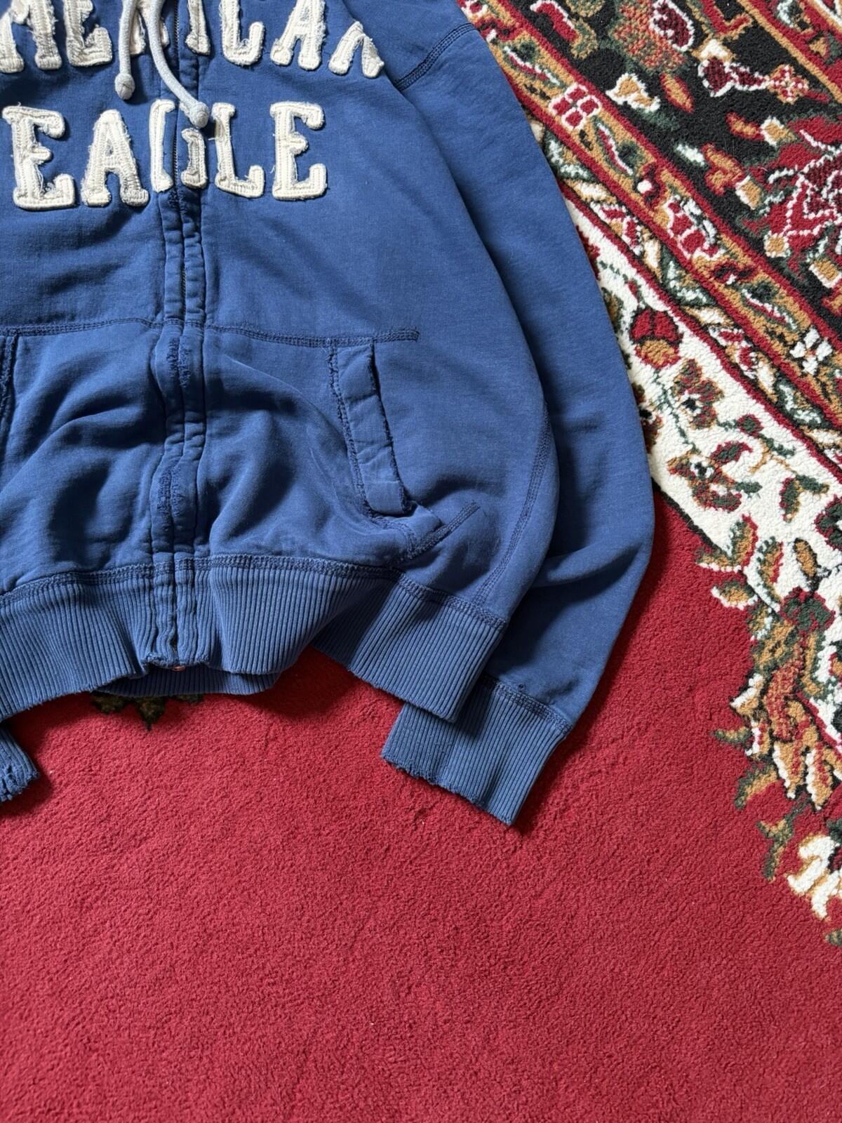 Vintage Y2K American Eagle Zip Hoodie Thermal Hood Distressed Mens Small Grunge