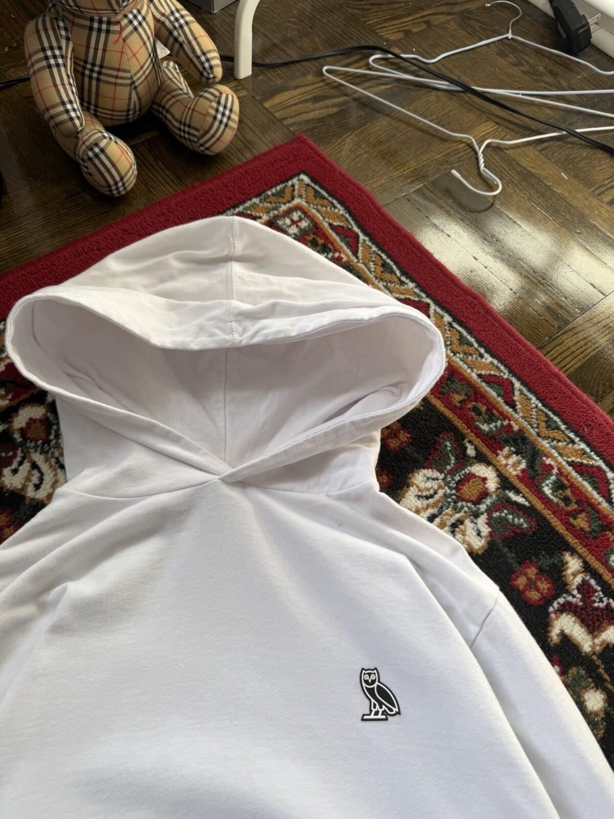 Octobers Very Own Lightweight Hoodie Mens L White Owl Logo Sweatshirt OVO Drake