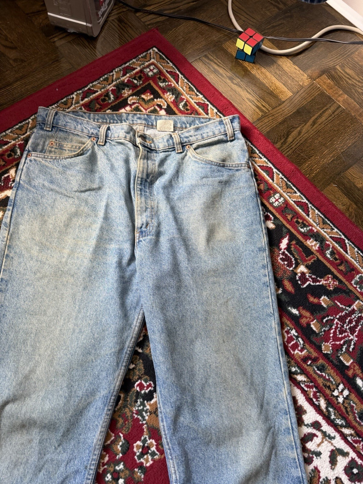Vintage Levis 619 Jeans Mens 38x34 Washed Blue High Rise Straight Fit Levi's 90s