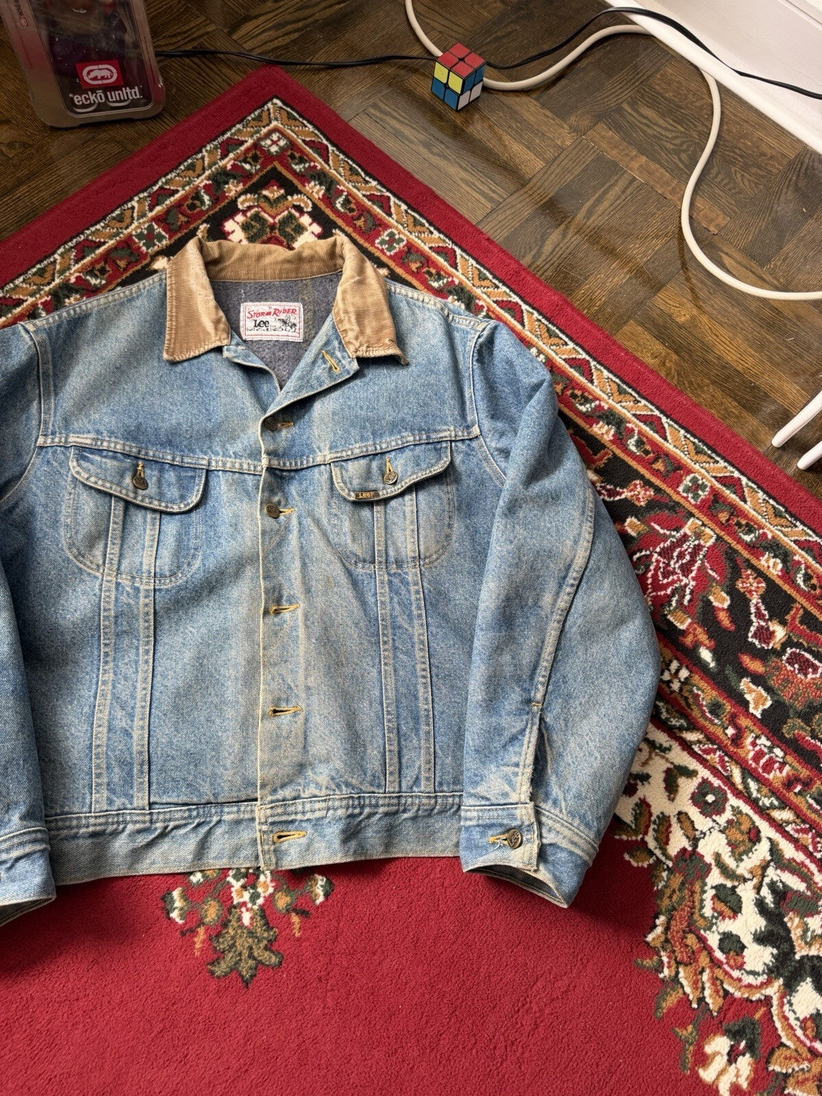 Vintage Lee Storm Rider Washed Blanket Lined Faded Denim Jacket Men's 90s Jean