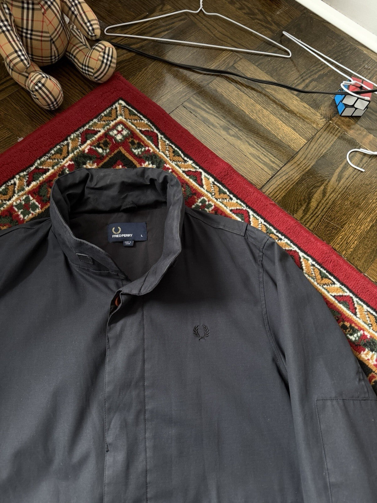 Fred Perry Utility Field Jacket Black Military Style Coat Mens L