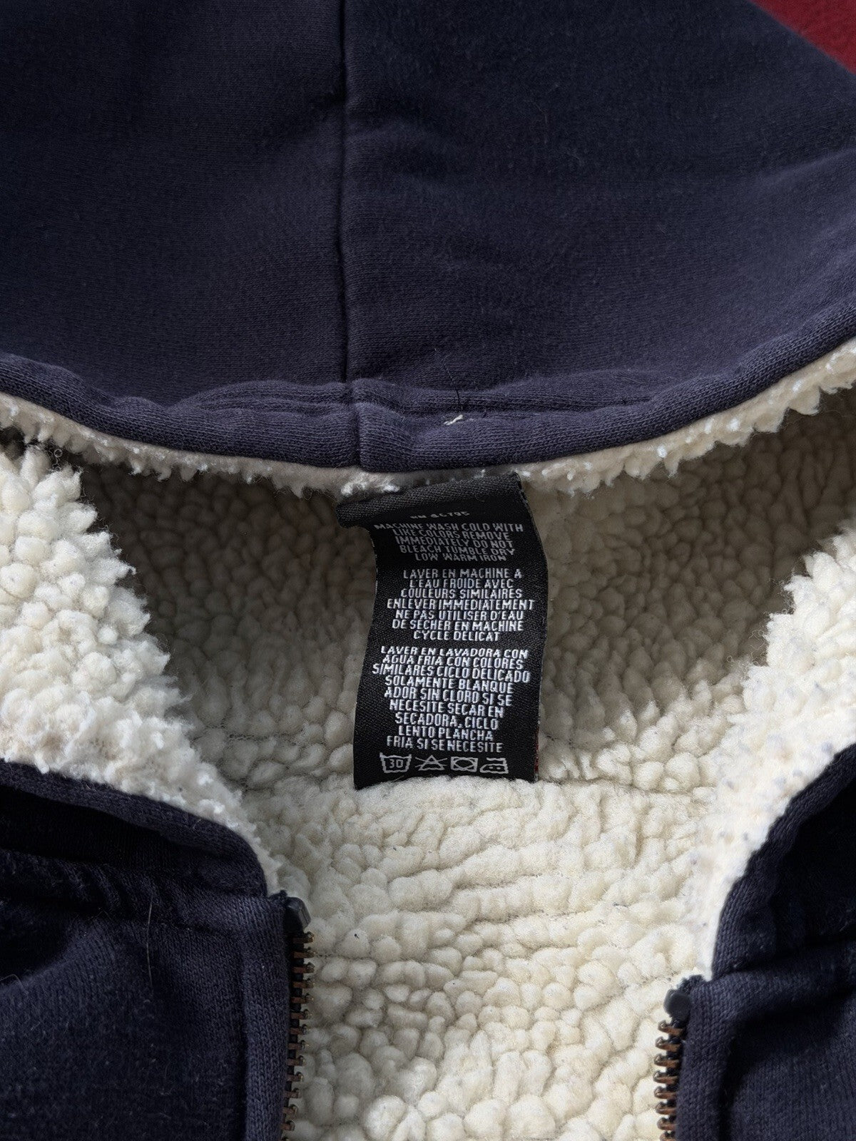 Vintage Ecko Navy Blue Jacket XL Sherpa Fur Lined Hoodie Fleece Y2K Zip AOP
