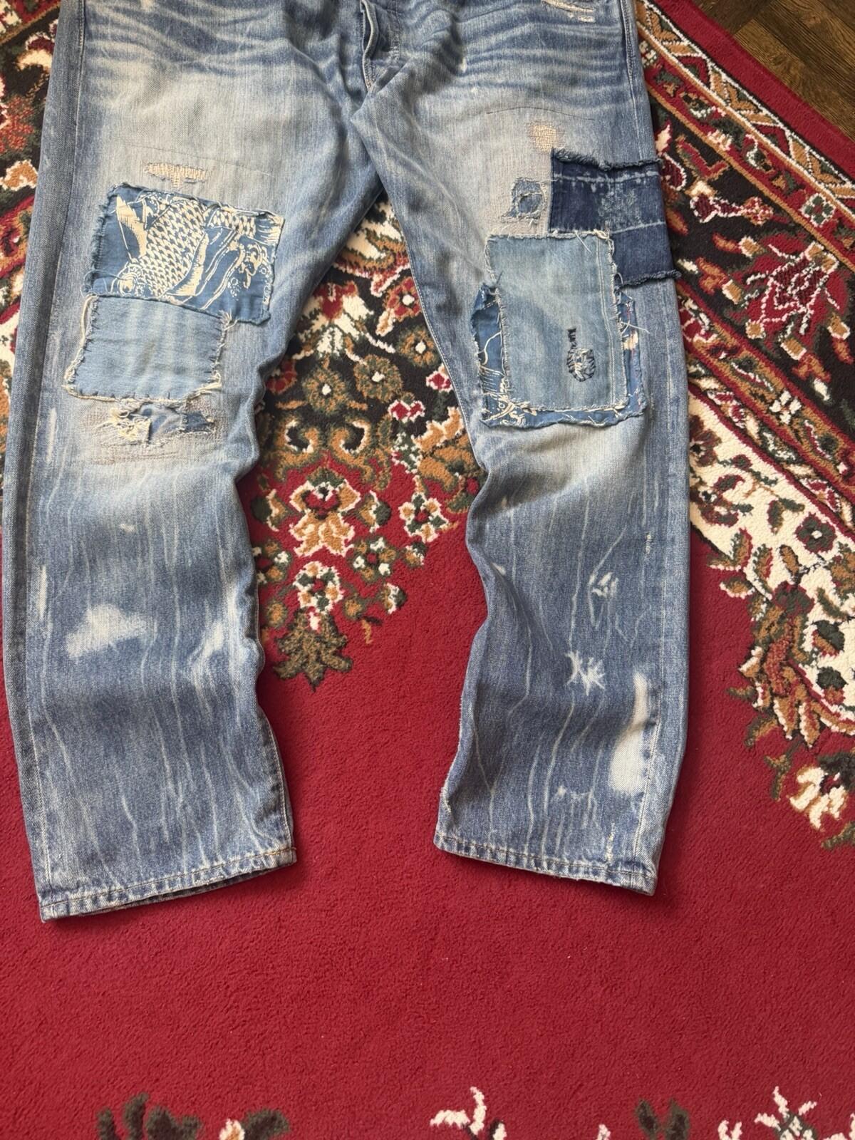 Polo Ralph Lauren Fish Patchwork Jeans Repaired Distressed Denim Size 38/30