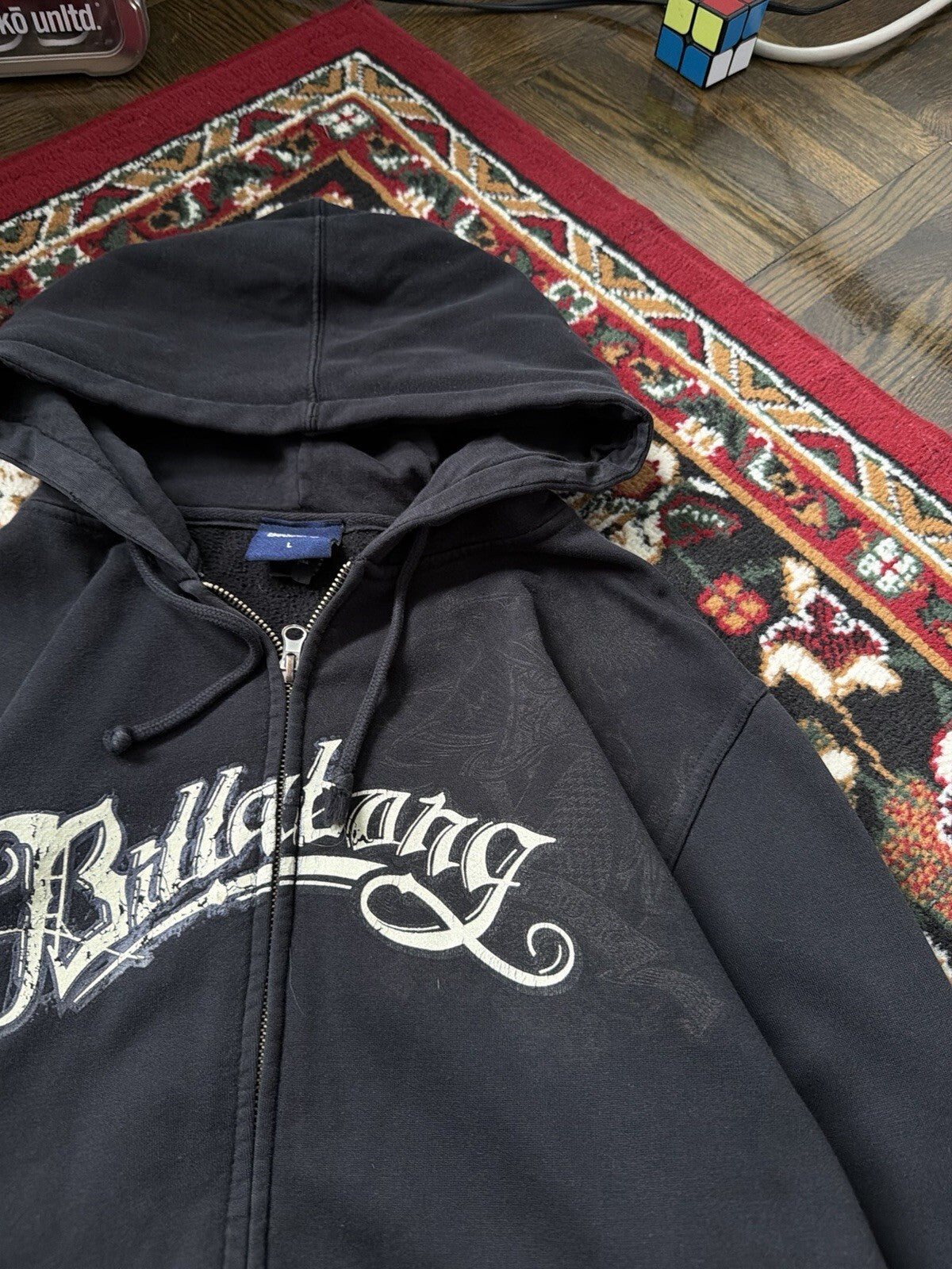 Y2K  Billabong Vintage Hoodie Medium Black Full Zip Skater Surf Grunge