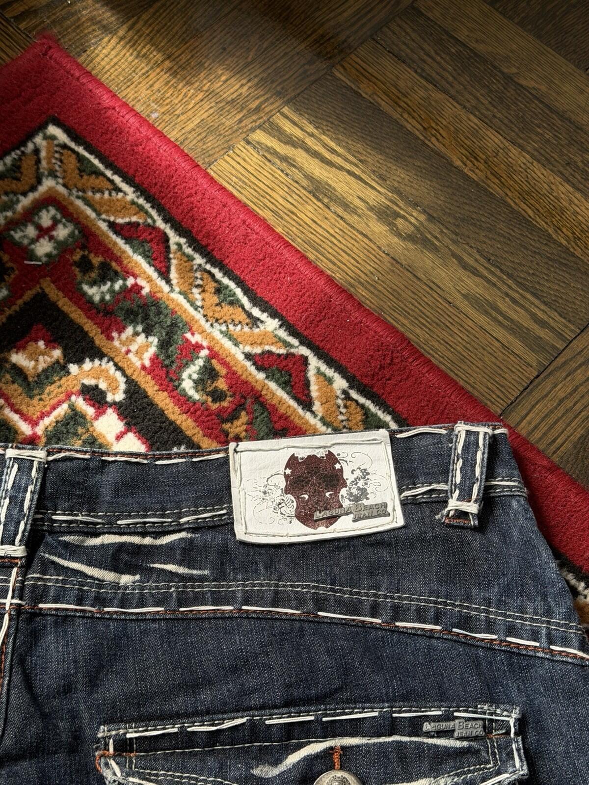Laguna Beach Jeans Size 36 Mens Bootcut Skulls Embroidered Vintage Made in USA