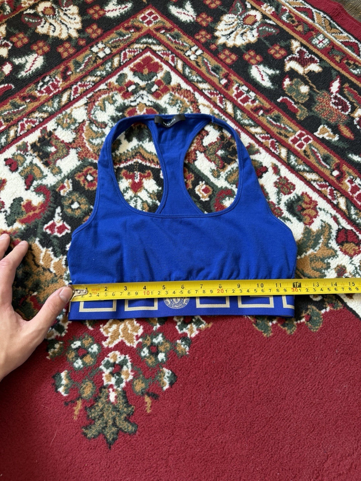 Versace Women's Blue Gold Stretch Greeca Border Bra Versace