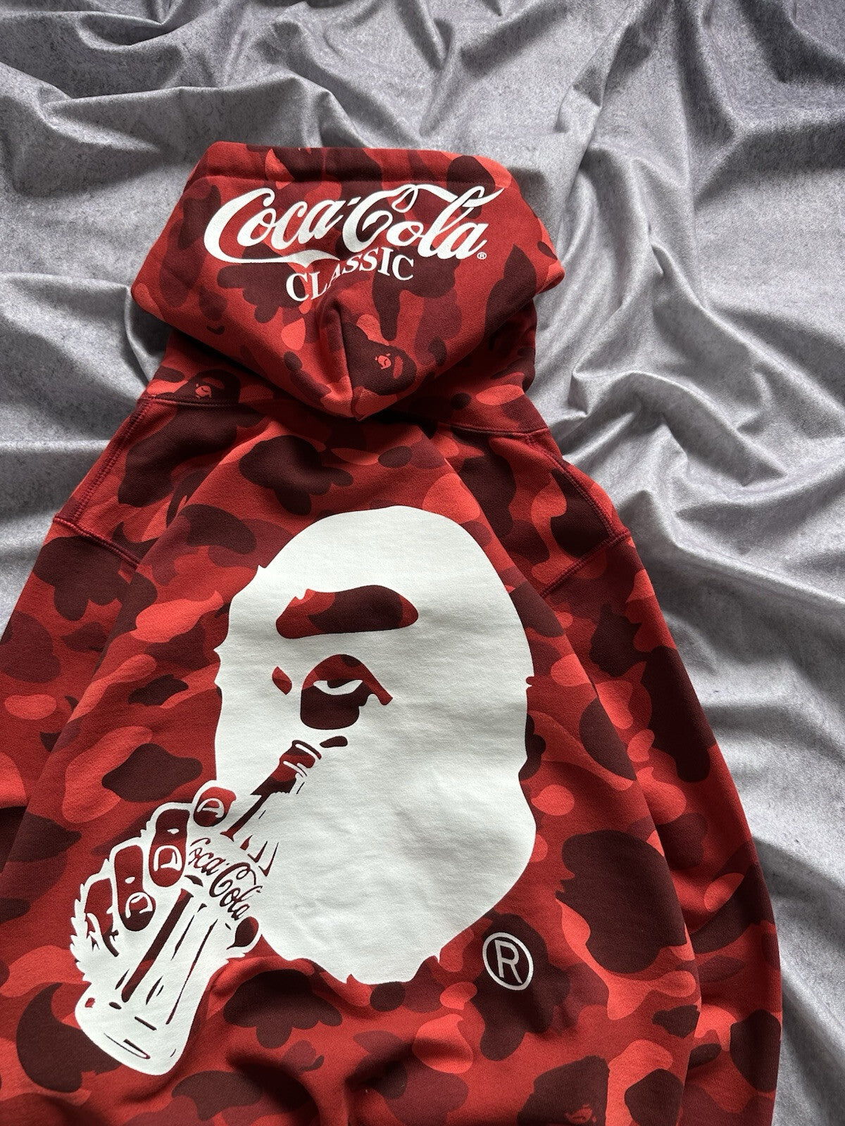 NWT BAPE x Coca-Cola Red Color Camo Ape Head Pullover Hoodie