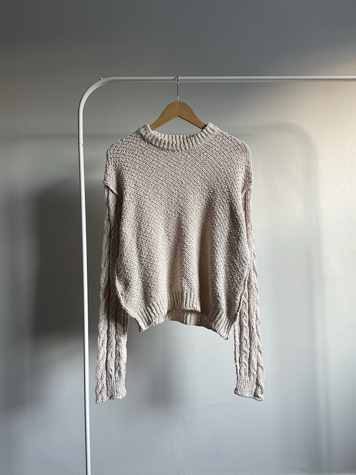 Acne Studios Women's S Oversized Cable Knit Cream White Sweater