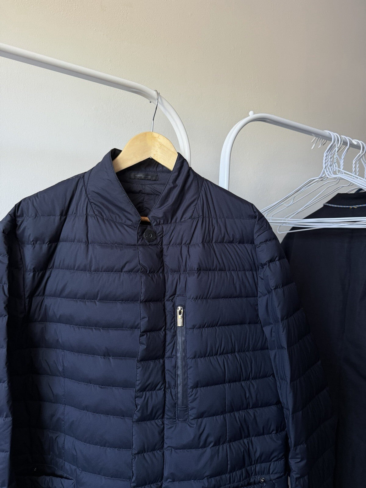 Armani Collezioni Black Mao Neck Down Quilted Jacket