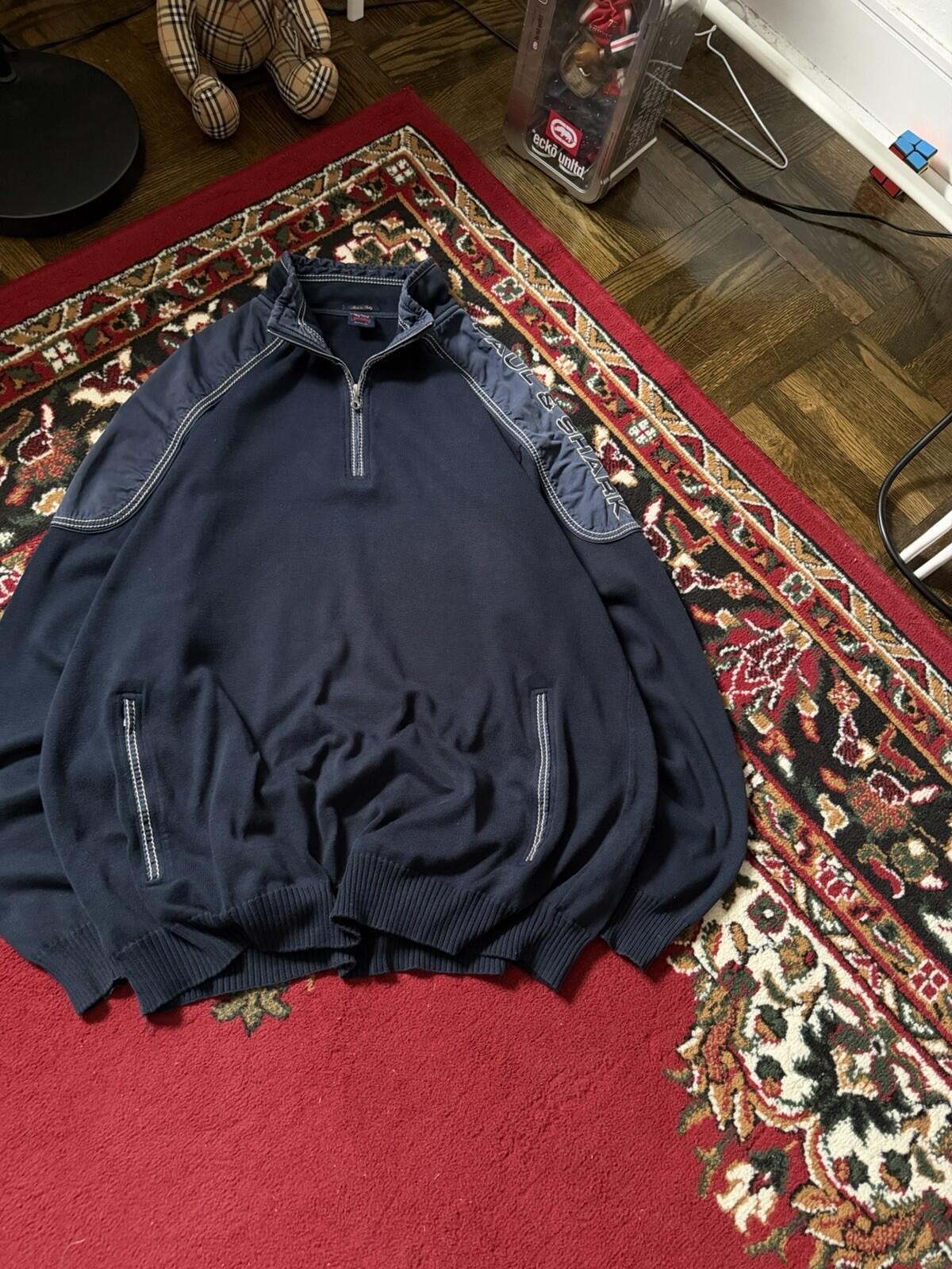 Paul & Shark Sweater Mens XL Navy Blue Mock Neck 1/4 Zip Yachting Nautical Knit