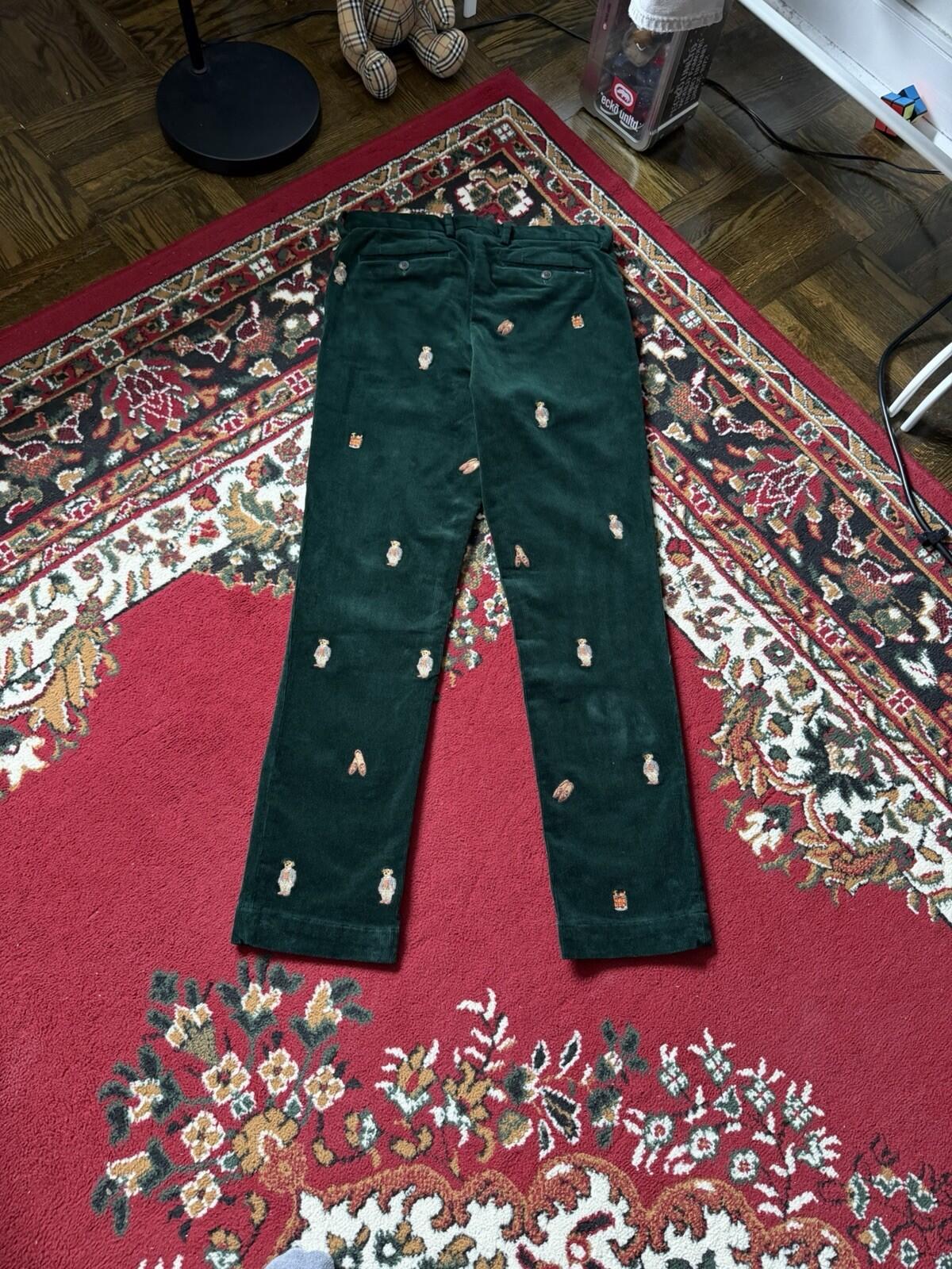 Polo Ralph Lauren Bear Slim Green Corduroy Embroidered Pants Size 30/30