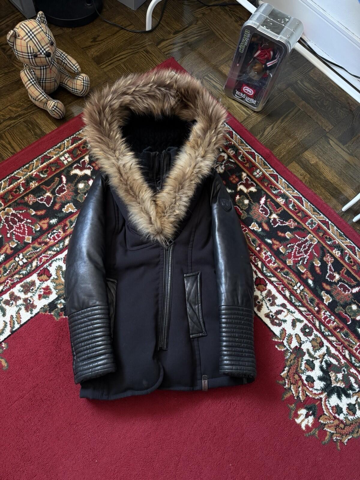Rudsak Racoon Fur Leather Sleeves Women’s Fitted Down Coat Size S