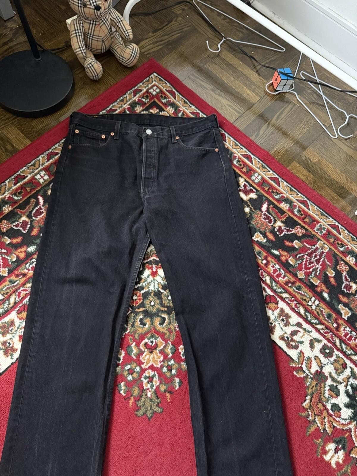 Vintage Levi's 501 Button Fly 90s Jeans Made in USA Black Denim Mens 36/32 Faded