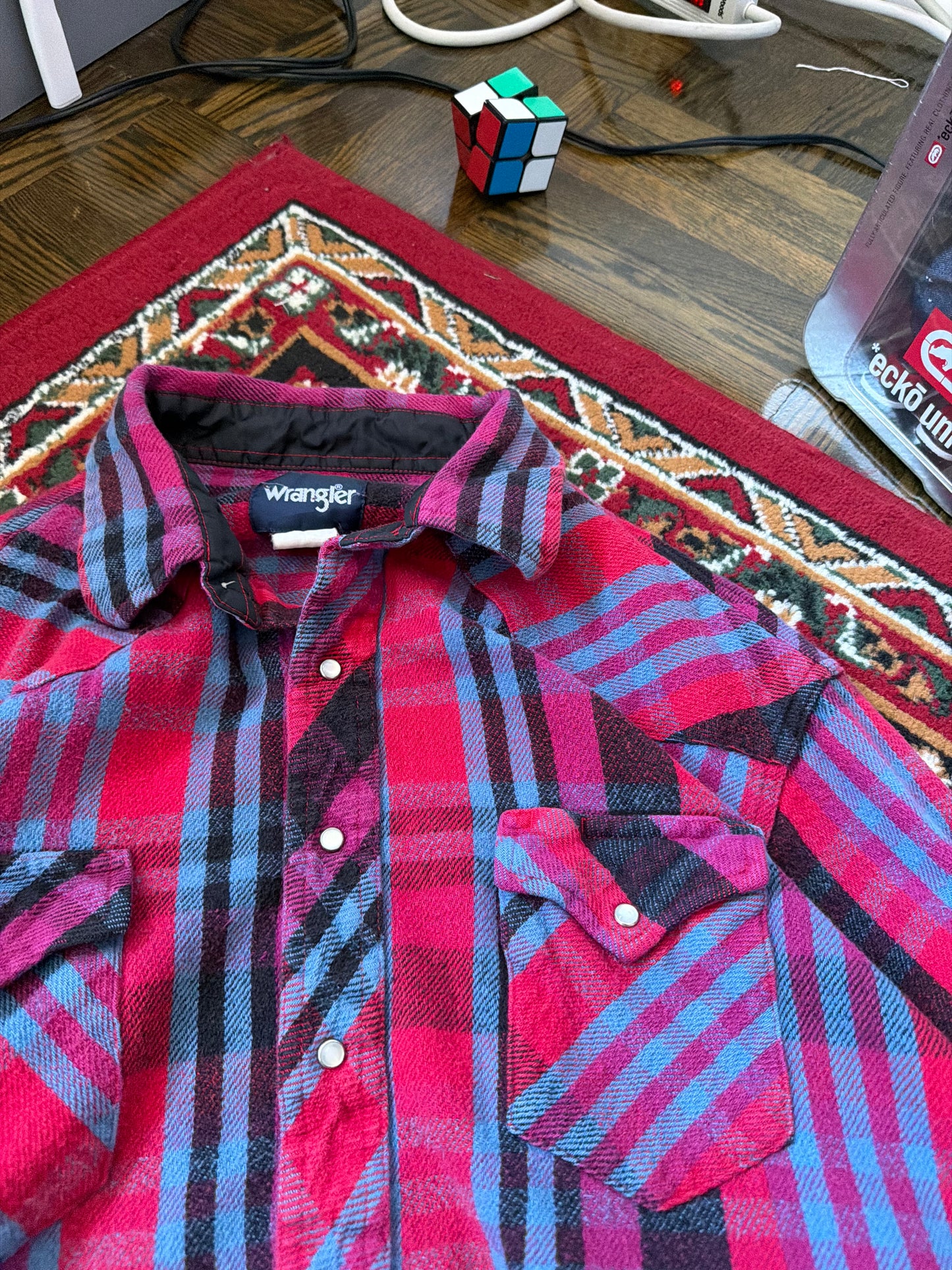 Wrangler Flannel Aztec Southwest Pearl Snap Western Shirt