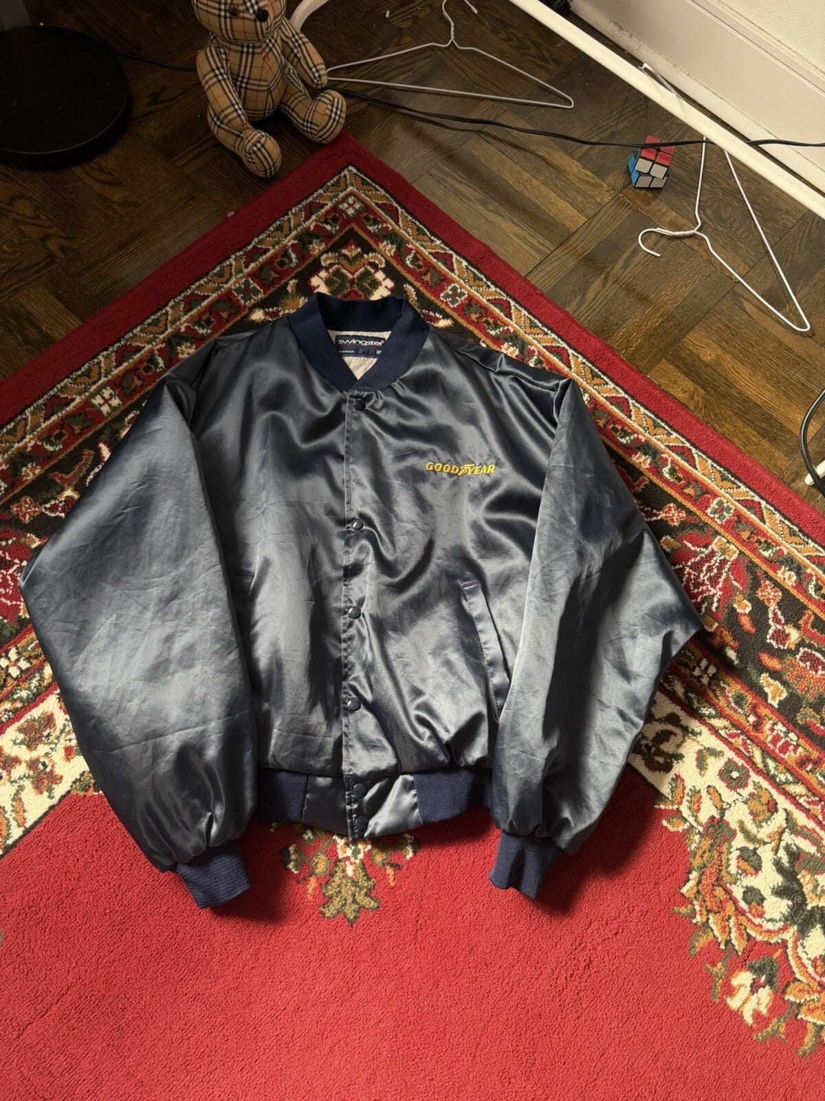 Vintage 90s Westark Goodyear Satin Bomber Jacket Bailey Tire Service XL