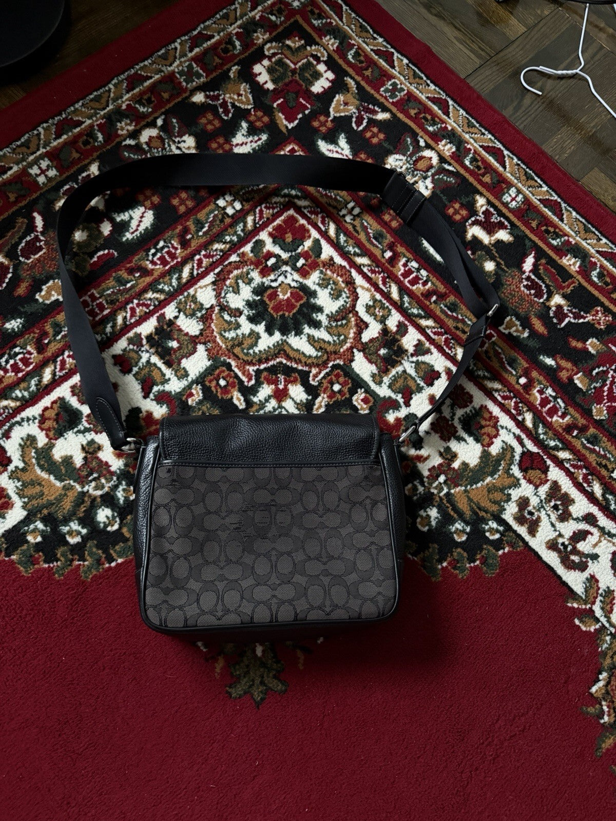Coach Men's Black Sprint Map 25 Signature Jacquard & Leather Bag