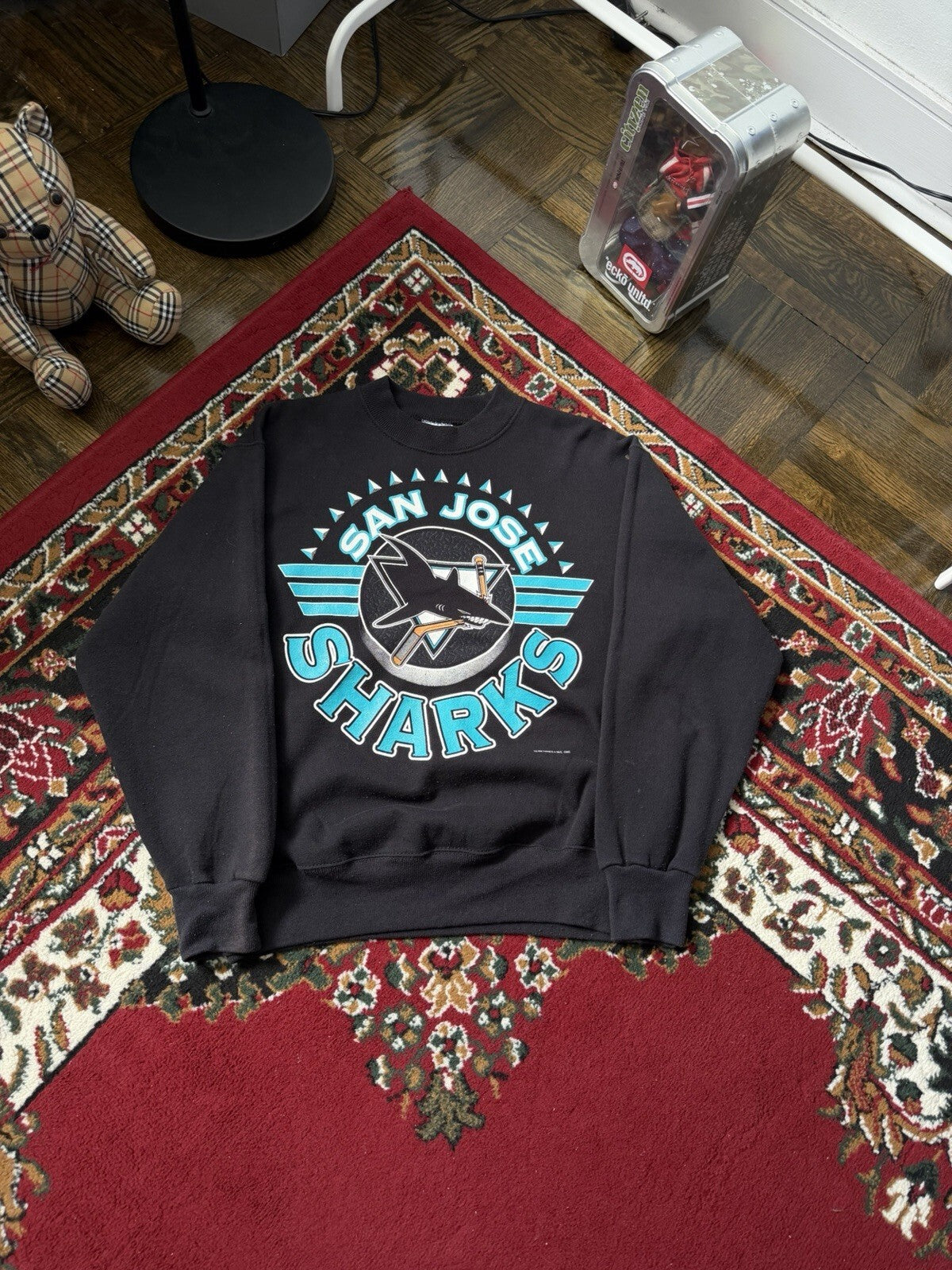 Vintage San Jose Sharks 1993 Men Sweatshirt Pullover Crew Bite Logo Hockey Sz M