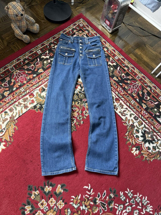 Zadig & Voltaire Womens Zipped Pocket Jeans Blue Cotton High Rise Button Size 26