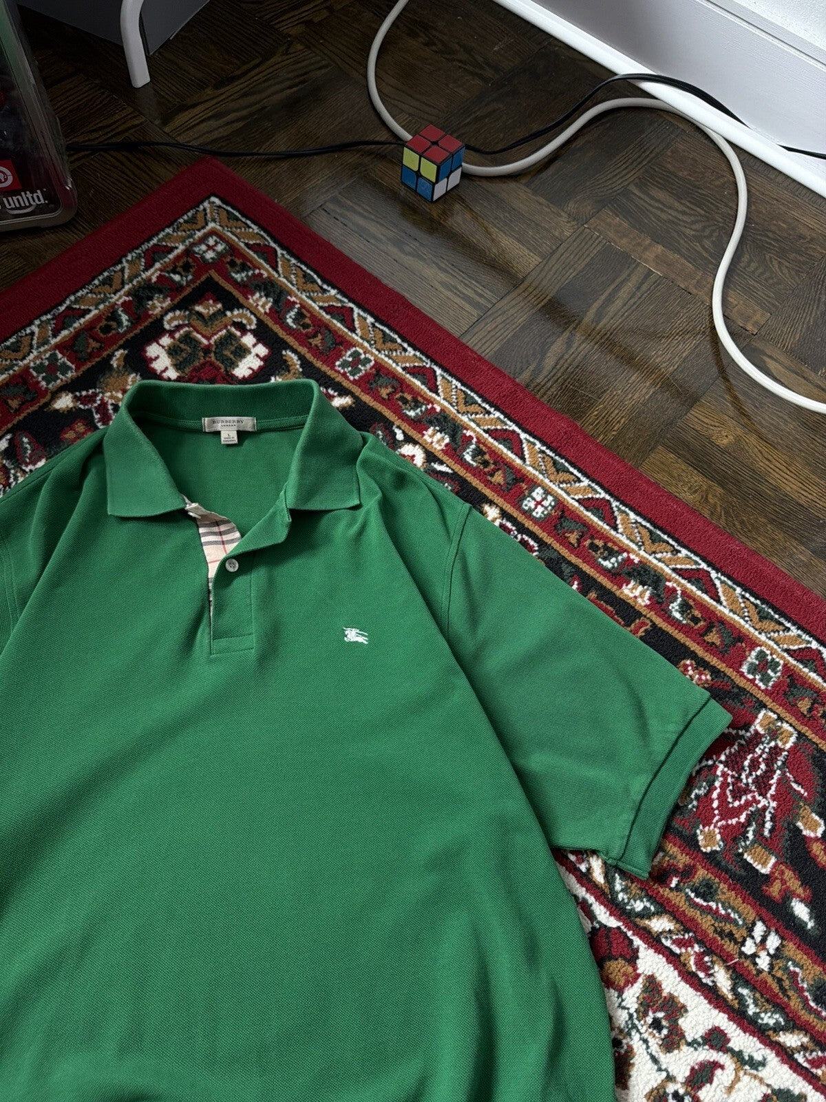 Burberry London Pique Polo Golf Shirt Short Sleeve Green Men's Size L