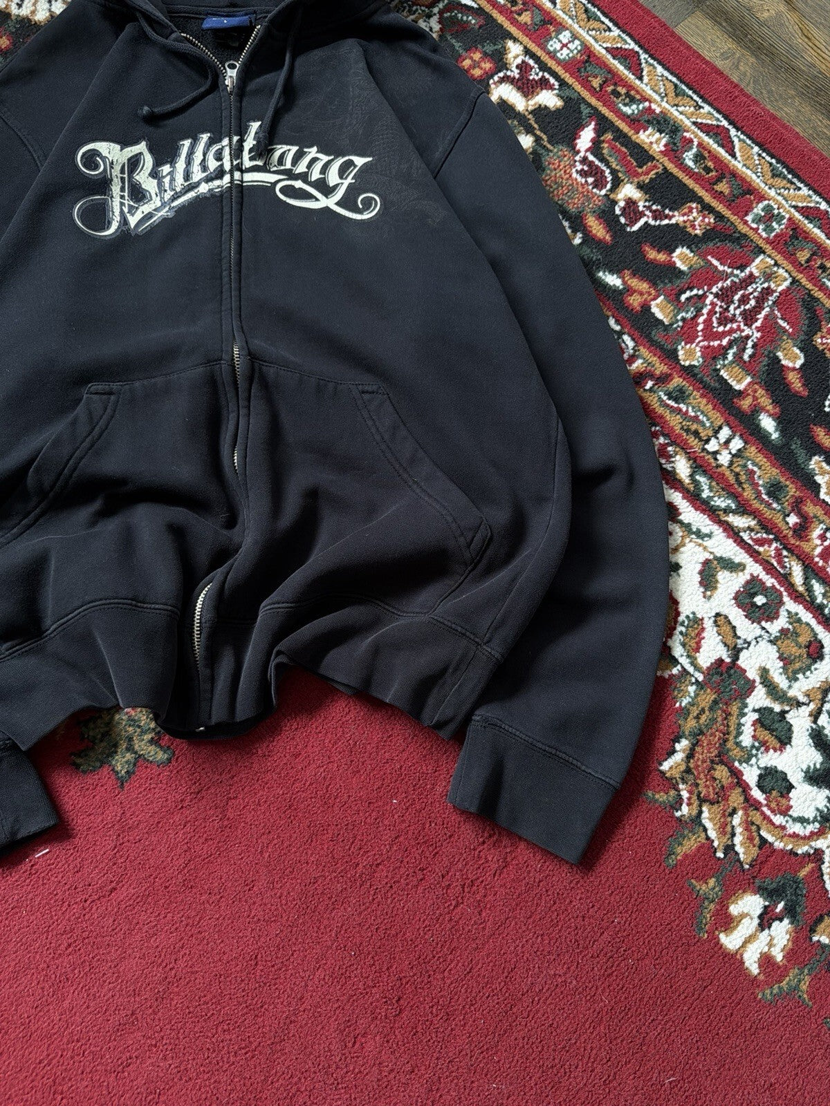 Y2K  Billabong Vintage Hoodie Medium Black Full Zip Skater Surf Grunge